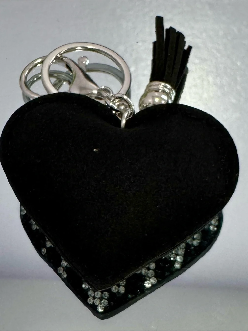 New Black/Silver Checkered Heart Crystal Keychain